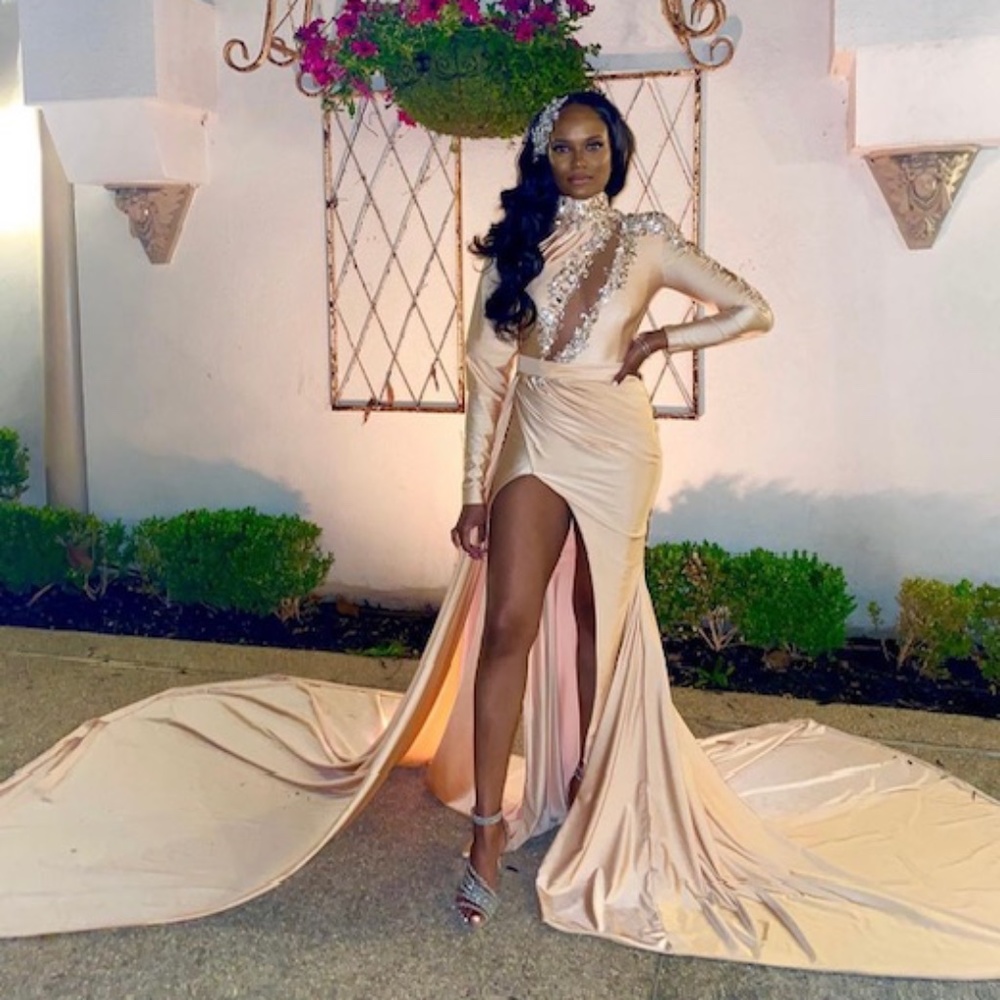 Albin Dyla Embellished Cream Gown - Hand Beaded